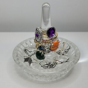 Glass Ring Dish With Rings